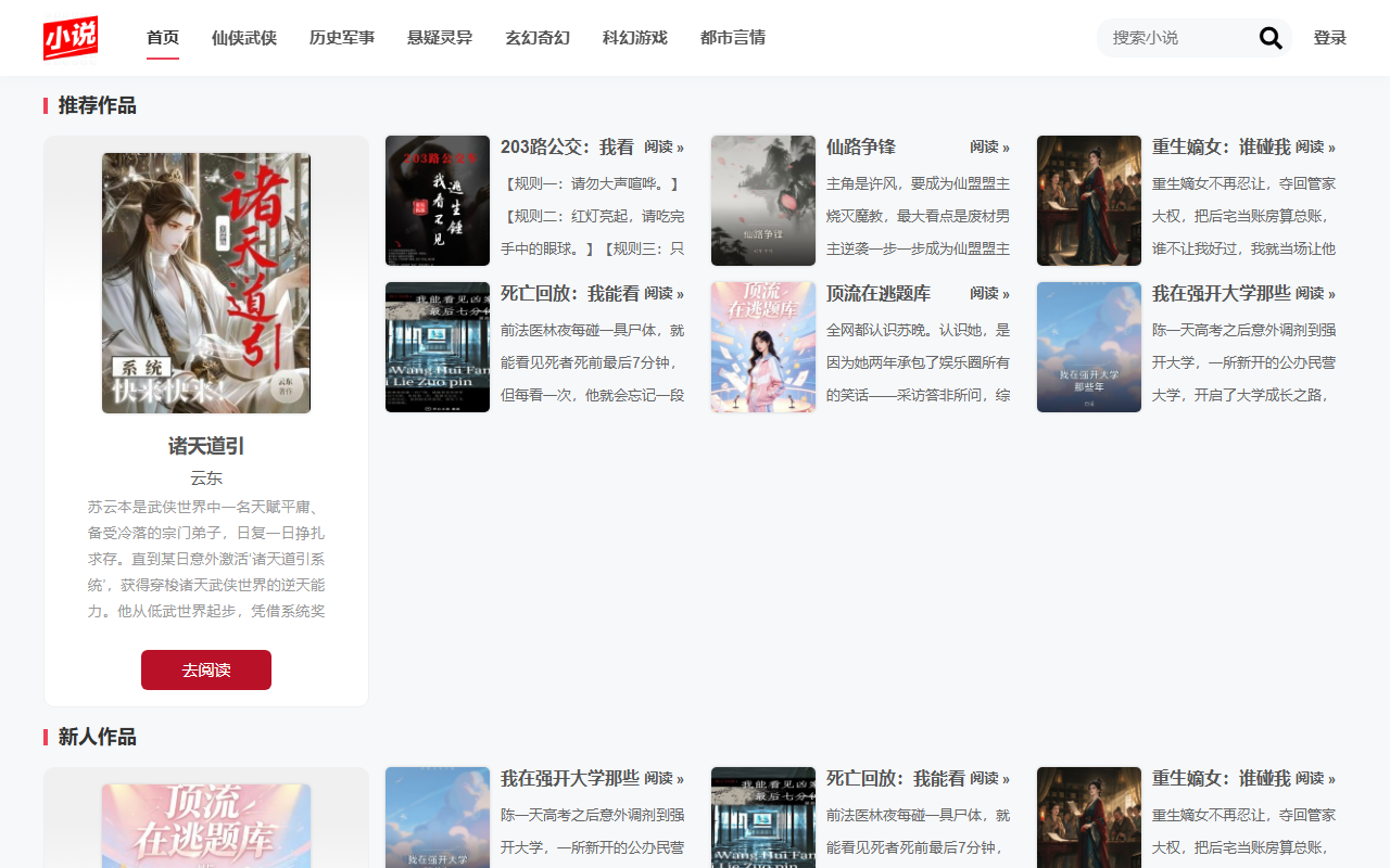开心小说站点首页截图